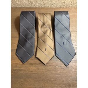 Vintage Yves Saint Laurent YSL Lot of 3 Silk Striped 3" & 3.25"  Widths